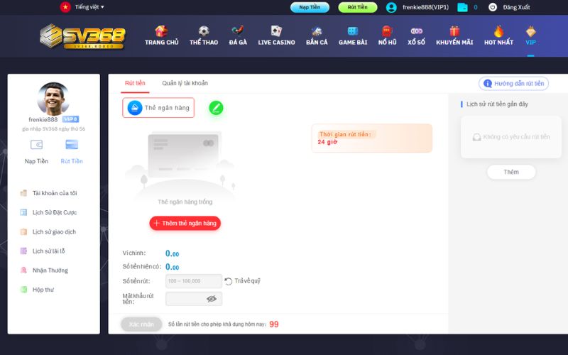 Hướng dẫn anh em cách rút tiền từ tài khoản SV368