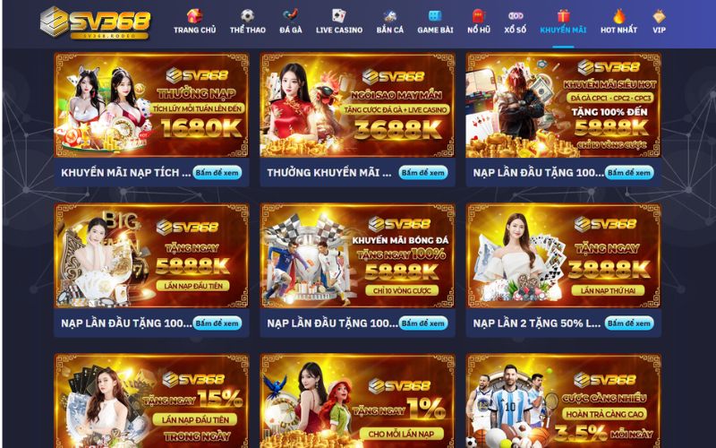 Khuyến mãi ngập tràn tại nhà cái SV368